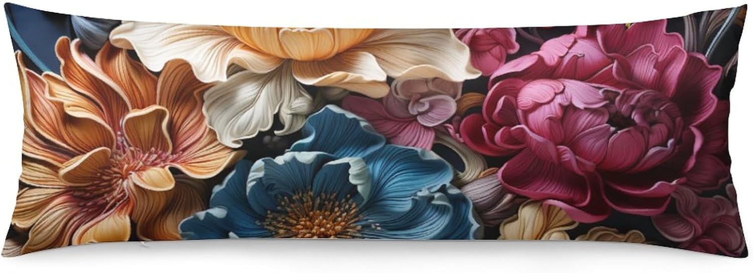 Funda de almohada corporal floral azul de 20 x 54 pulgadas de largo, con cremallera, funda protectora de almohada floral de primavera y verano, con