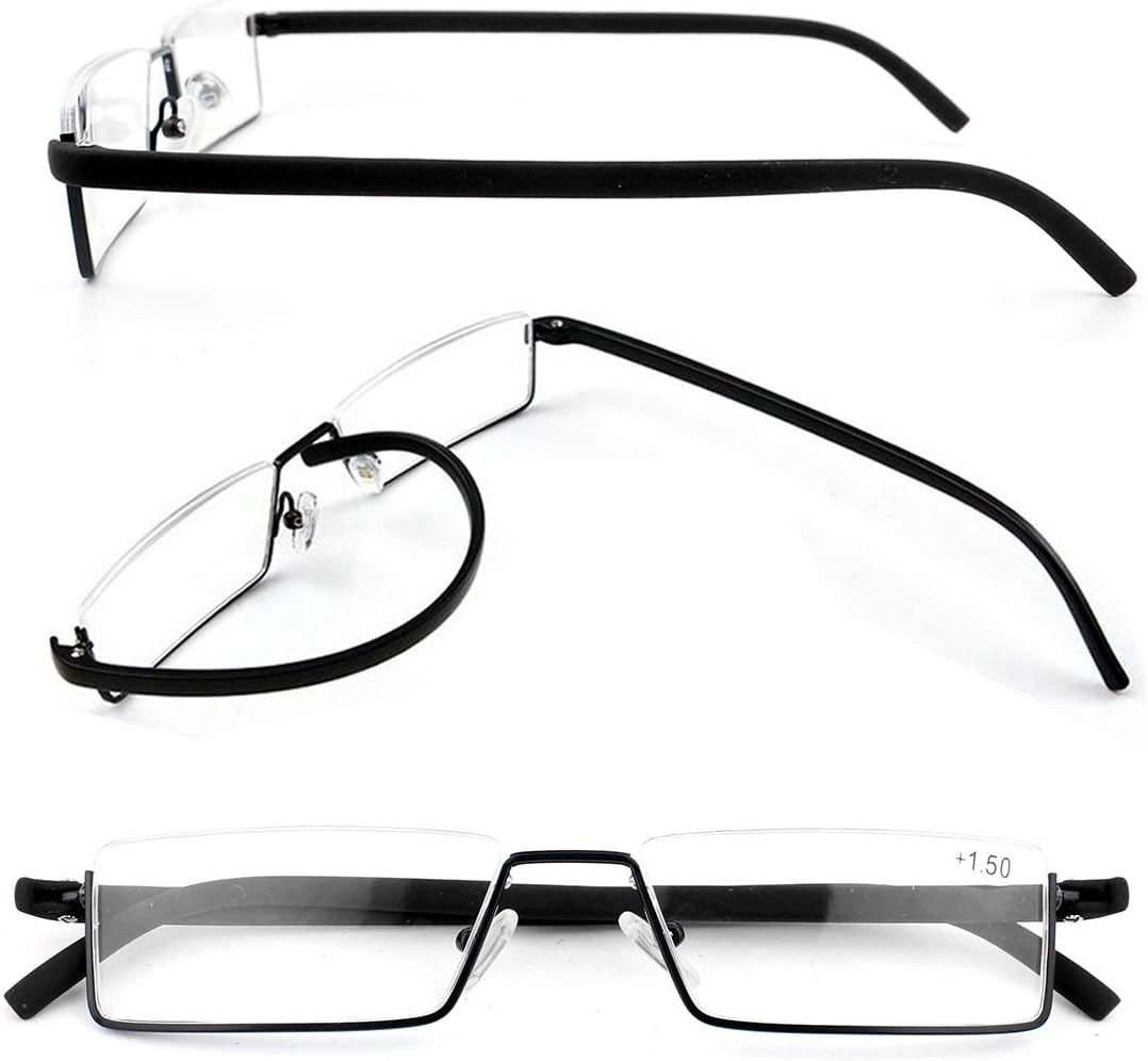 Lentes de lectura de medio marco, lectores de computadora de medio borde con estuche para gafas para hombres (2 piezas en bolsa) 1.75