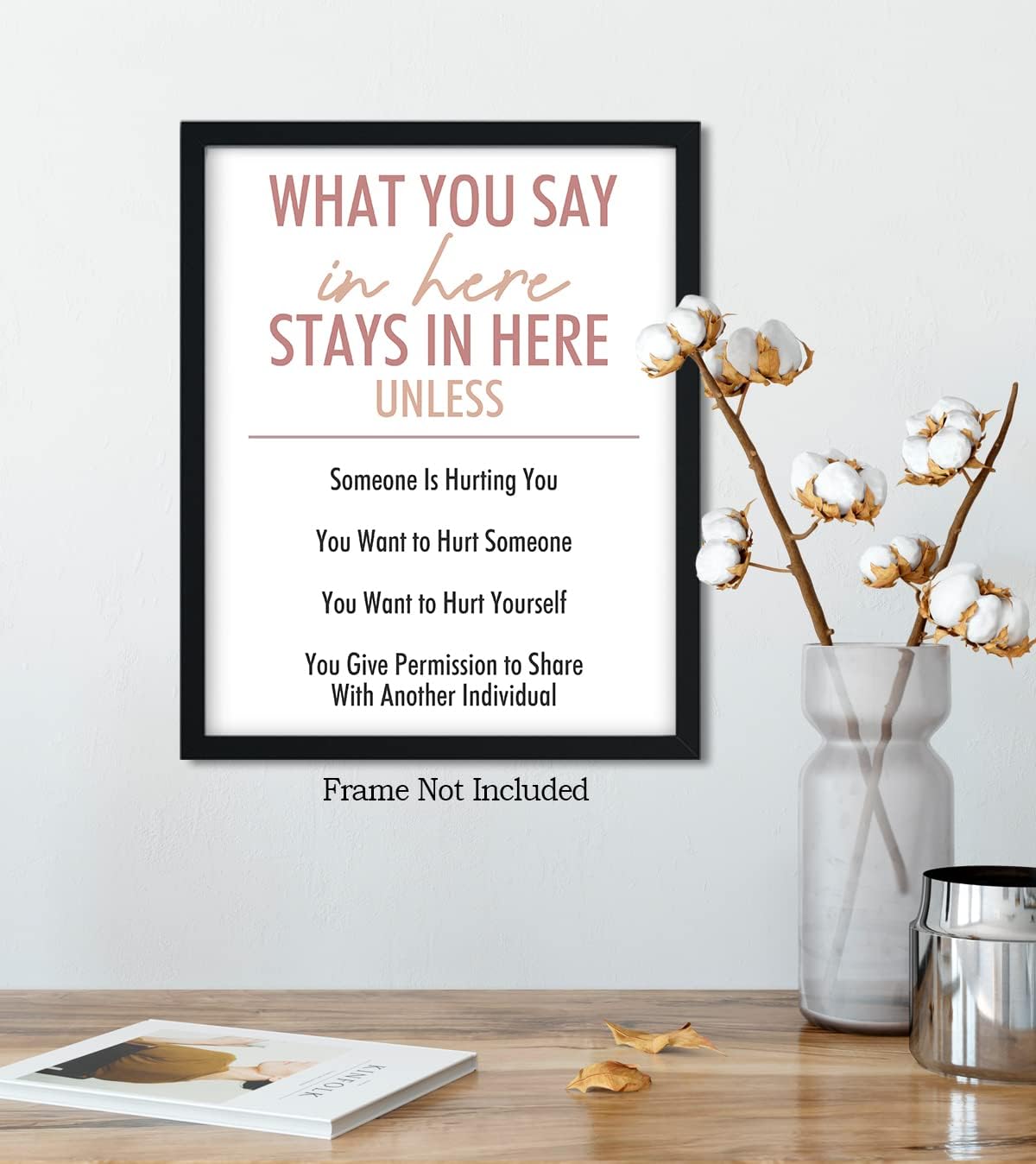 Govivo What You Say In Here Stays In Here – Decoración de pared para oficina de terapia – Decoración de pared de atención plena – Oficina de