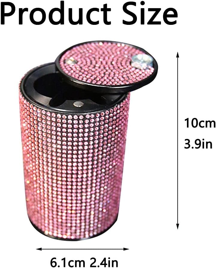 Cenicero de cigarrillos de automóvil con diamantes brillantes portátil con tapa, a prueba de olores, cenicero de automóvil con diamantes de cristal