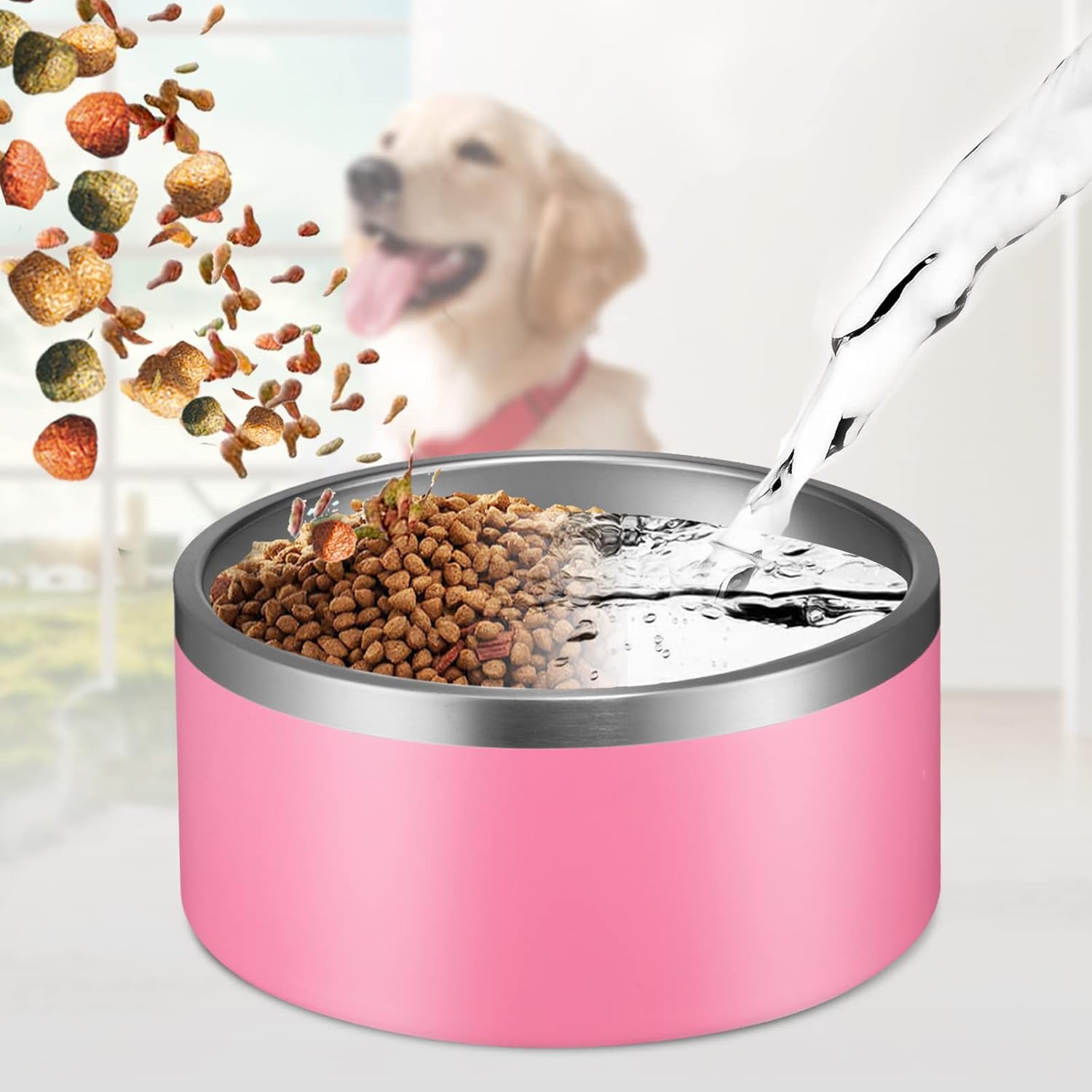 Cuencos de acero inoxidable para perros grandes, cuencos metálicos antideslizantes para agua y alimentos, cuencos de agua fría para perros