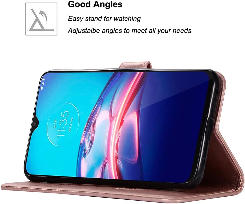 Funda para Moto E 2020, Motorola E 2020 con tarjetero correa para la muñeca Funda de piel sintética con tapa para Motorola Moto E 2020 (oro rosa)