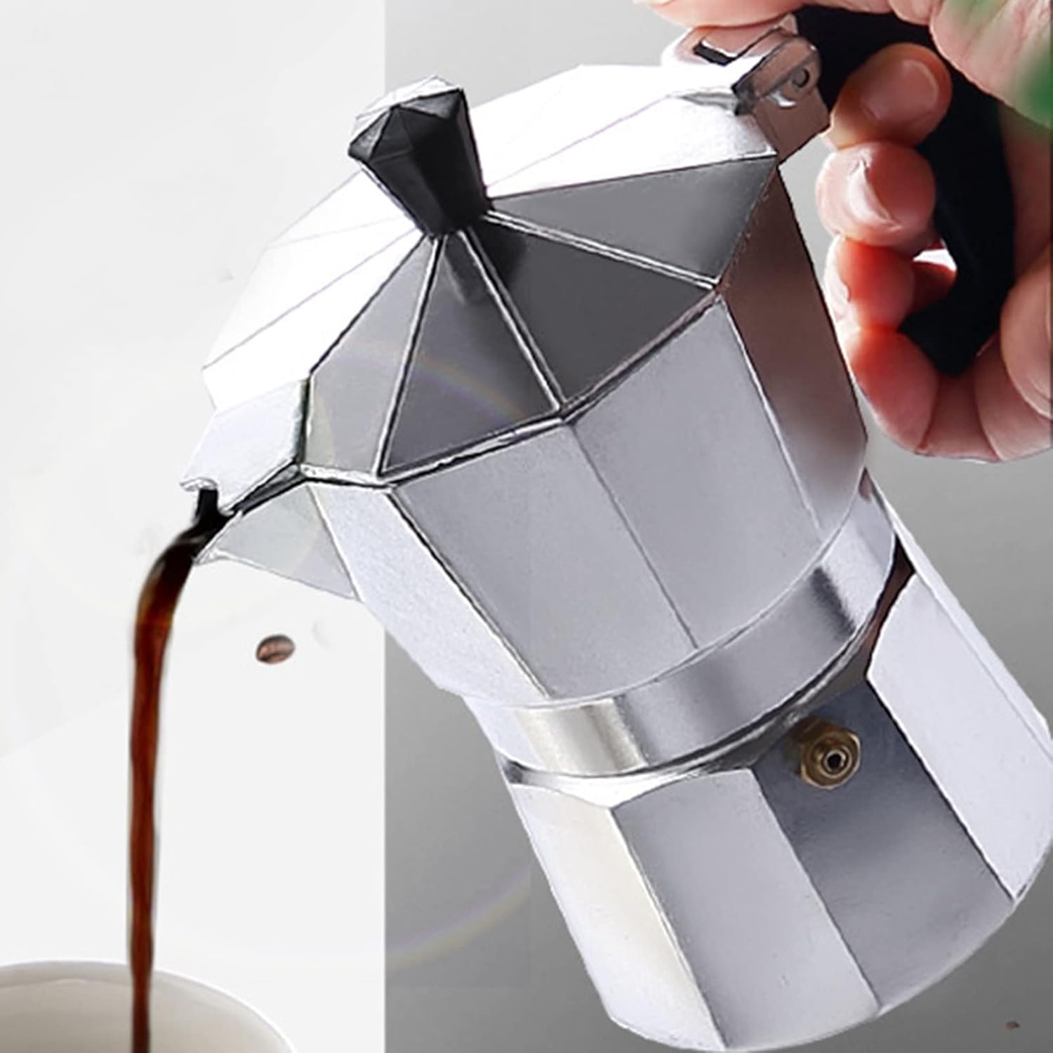 Cafetera Moka de 5.1 fl oz, estufa moka portátil octangonal de aleación de aluminio, cafeteras de 5.9 x 3.0 pulgadas, 3 tazas de espresso, plata