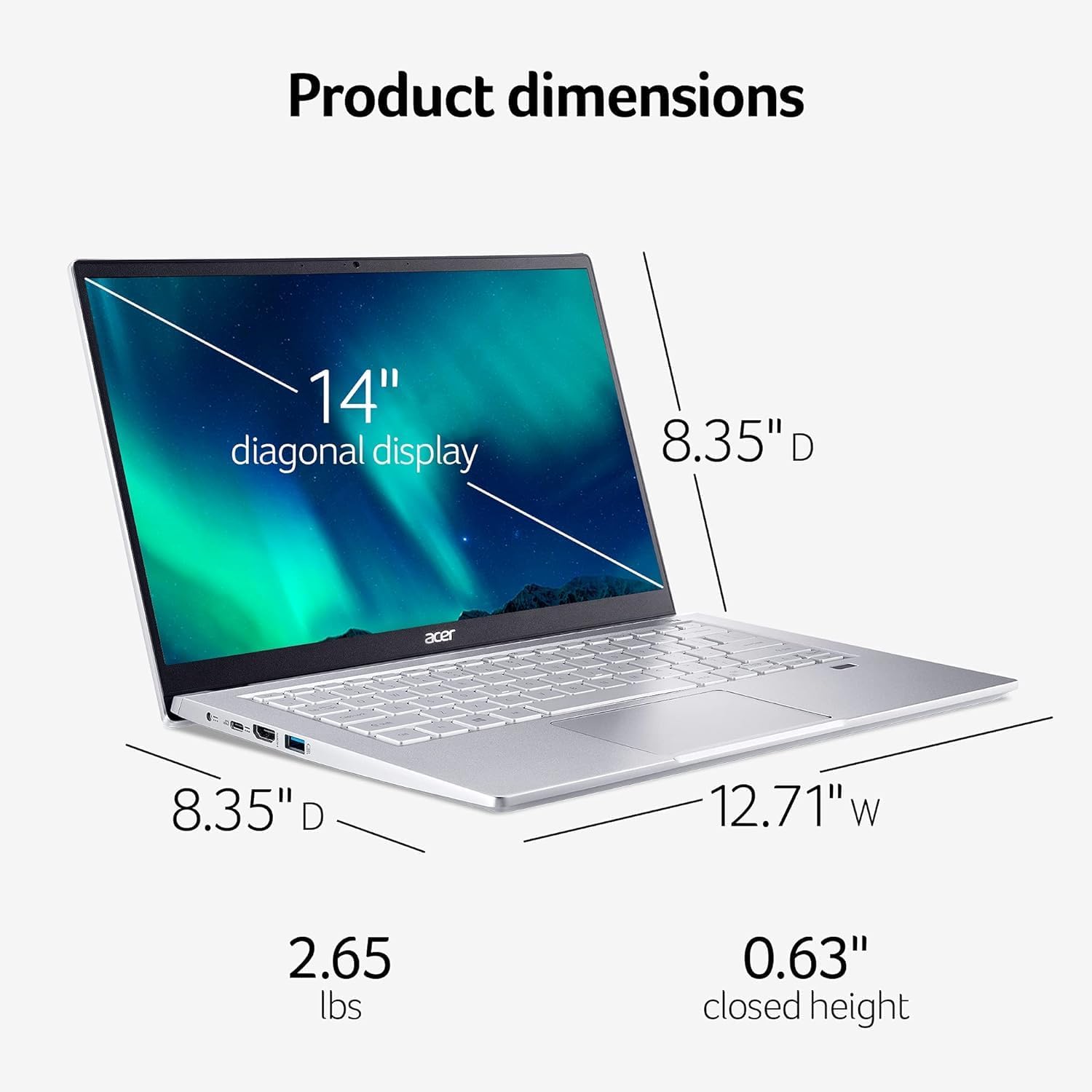 acer Swift 3 Ultra Light Laptop AMD Ryzen 7 5700U 8-Core Procesador 8GB DDR4 512GB NVMe SSD WiFi 6 Teclado retroiluminado lector de huellas