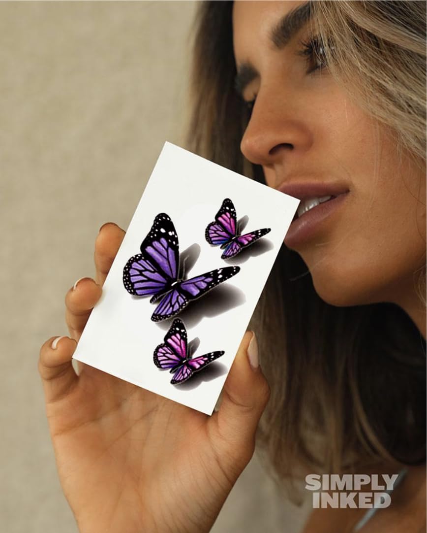 Simply Inked Mini mariposas – Tatuaje 3D, tatuaje temporal 3D de diseñador para niñas, niños, hombres y mujeres, etiqueta engomada impermeable