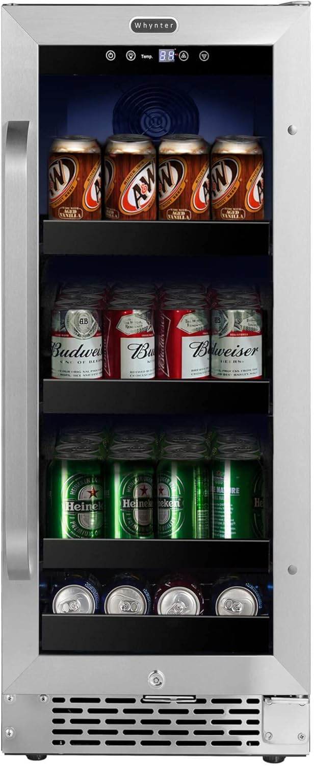 Whynter BBR-838SB Refrigerador de bebidas y refrigerador integrado de 15 pulgadas con vidrio, cerradura, puerta reversible, control digital y filtro