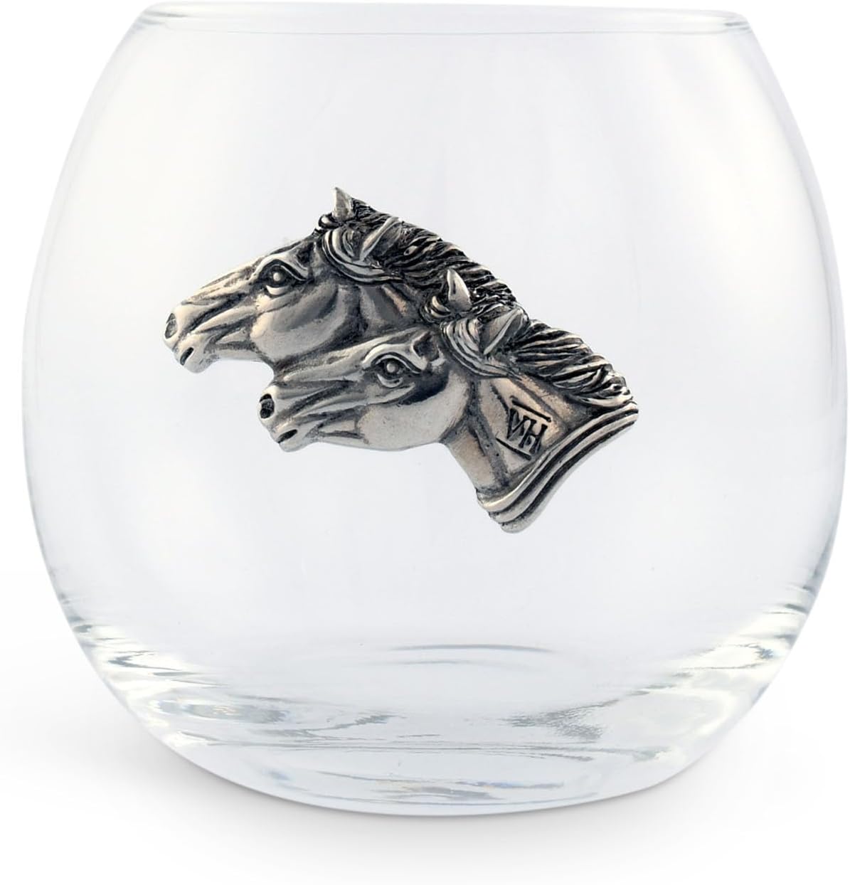 Vagabond House Copa de vino sin tallo de caballo de peltre, cristal soplado a mano, estilo ecuestre, 3.25 pulgadas de alto, capacidad de 8 onzas,