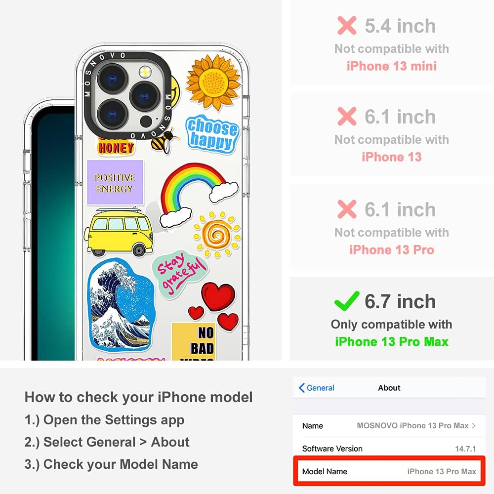 MOSNOVO Funda compatible solo con iPhone 13 Pro Max de 6.7 pulgadas, diseño de buenas vibraciones, para niñas, mujeres y hombres, hecha de
