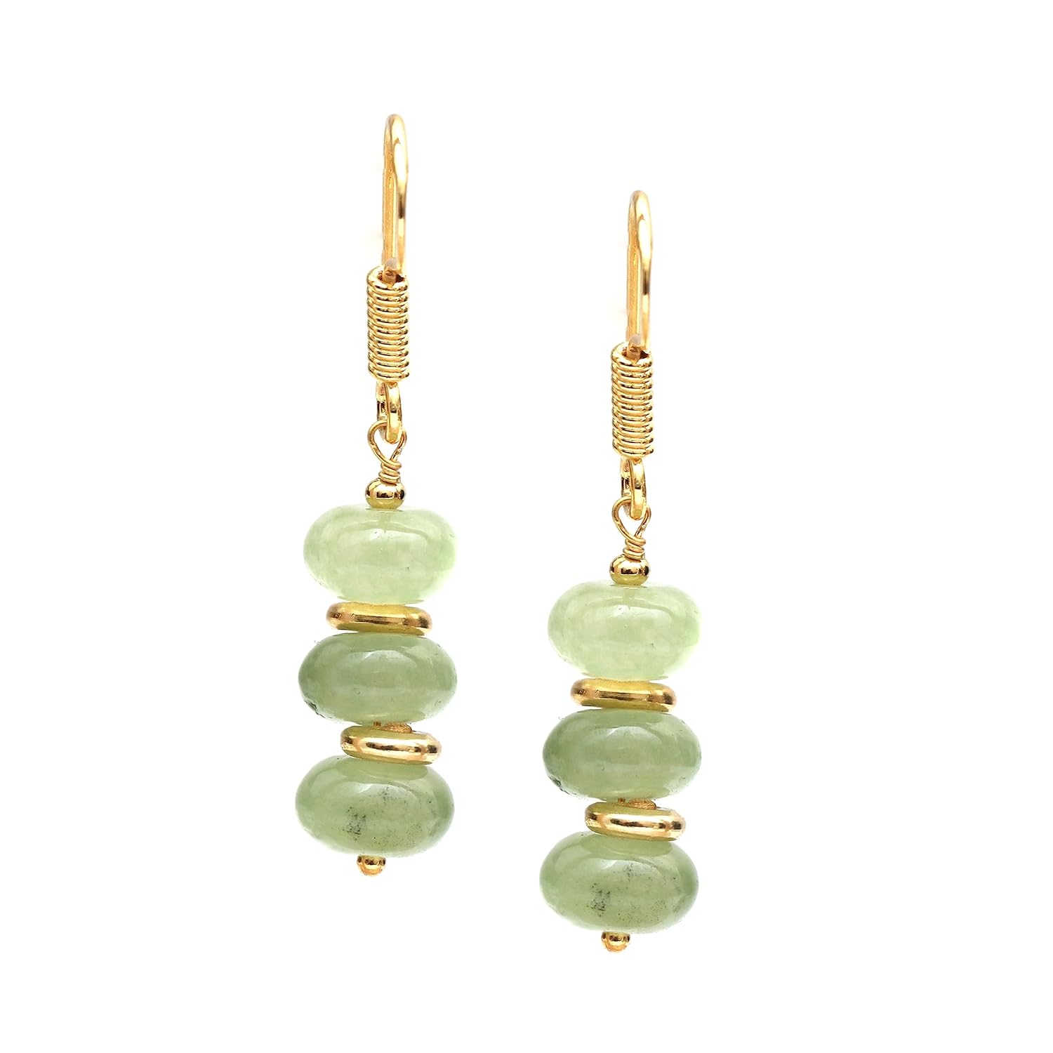 Gempires Mother’s Day Gift Prehnite Rondelle Beads Earrings, Dangling Earrings, Light Green Crystals,14k Gold Plated Hook Earrings, Handmade
