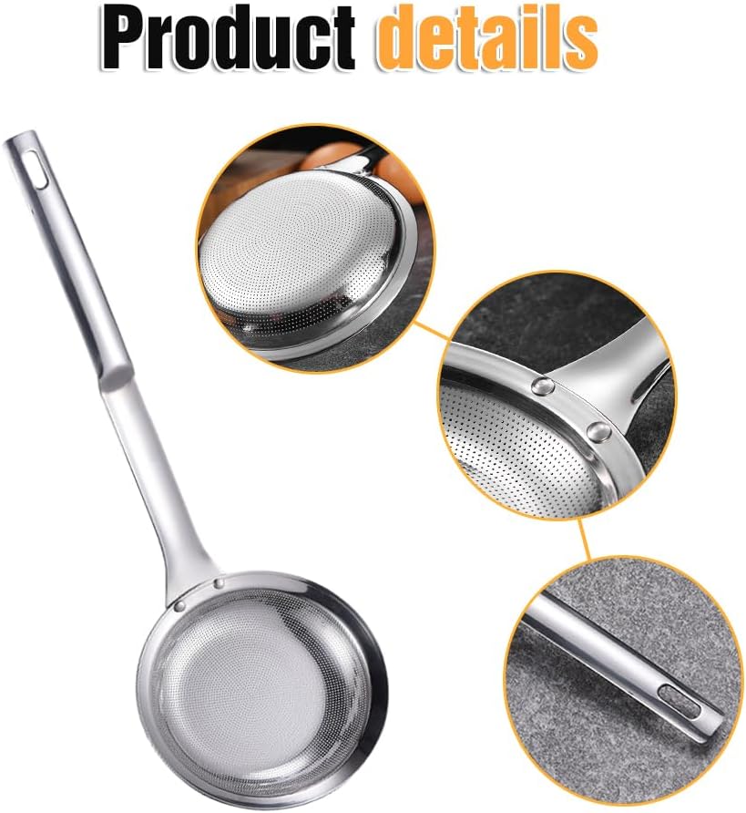 Colador de acero inoxidable de malla fina, colador de malla fina de acero inoxidable 2024 para filtro de aceite, desnatar grasa y espuma, cuchara