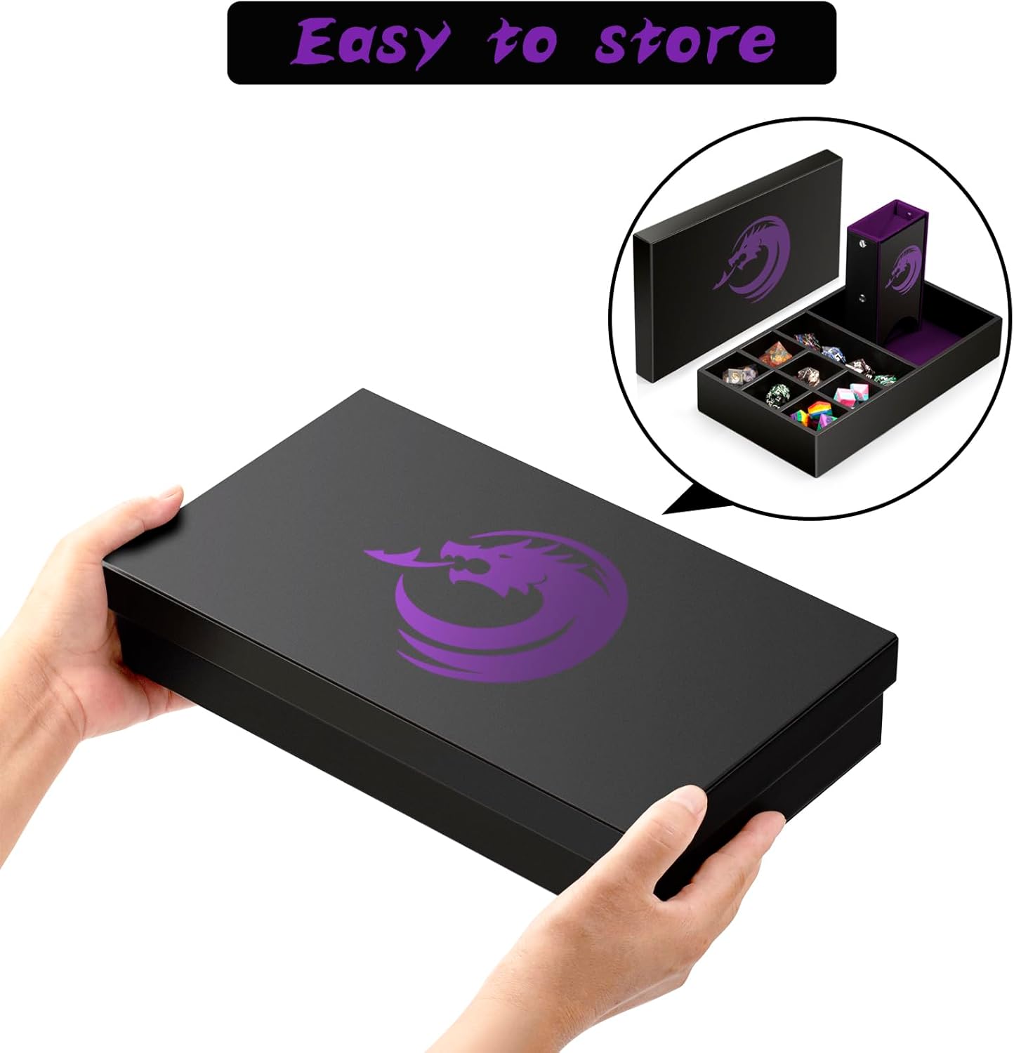 DNDND Bandeja rodante de dados 3 en 1, torre de dados y almacenamiento de dados, almacenamiento rectangular portátil con tapa para juegos de mesa