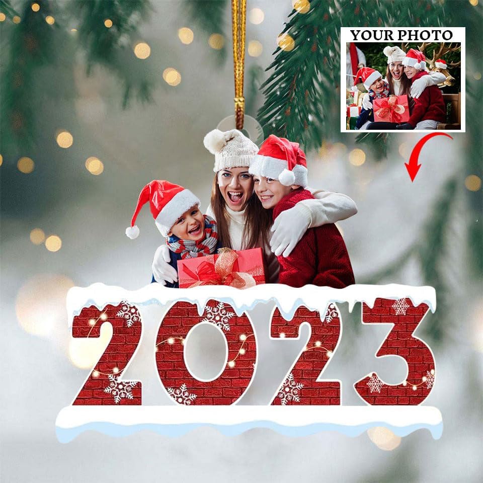 Adorno acrílico con foto personalizada, para miembro de la familia, mamá, papá, feliz Navidad 2023, adorno fotográfico, adorno de foto de Navidad