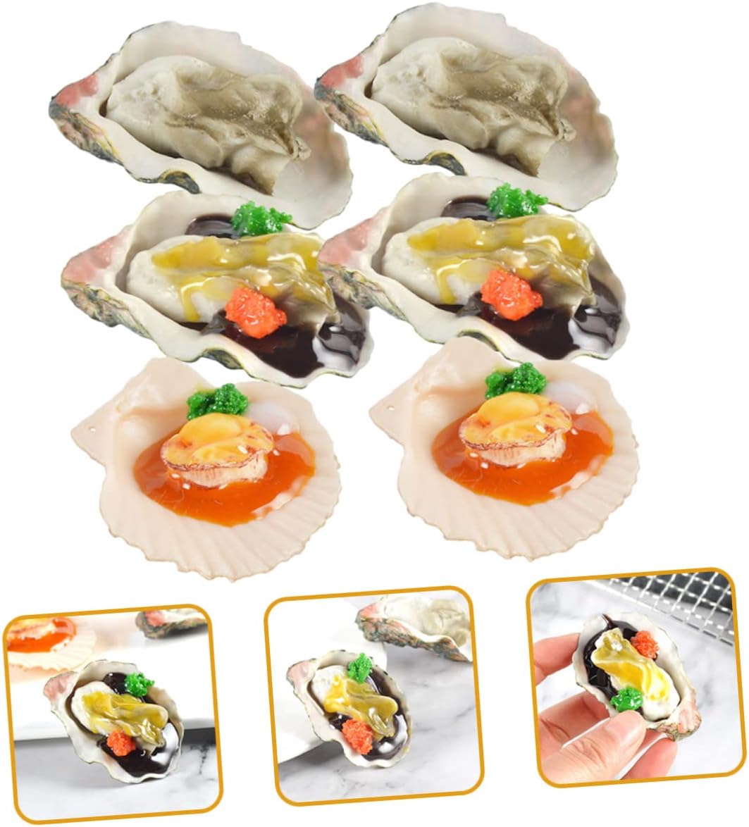 Kisangel 12 piezas simuladas de ostras simuladas Alimentos mariscos modelo de mariscos artificiales de cangrejos de río modelo de vieira realista