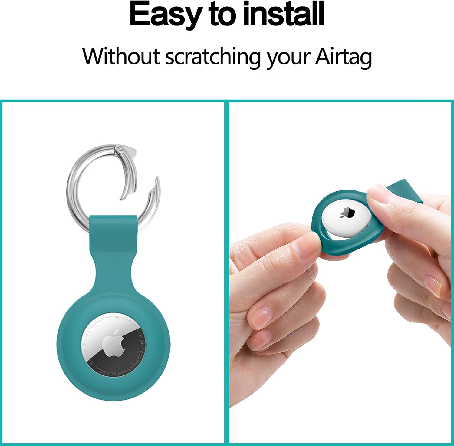 Paquete de 4 Funda de silicona suave compatible con Apple AirTag 2021, con 8 protectores de pantalla, cubierta ligera antiarañazos con llavero para