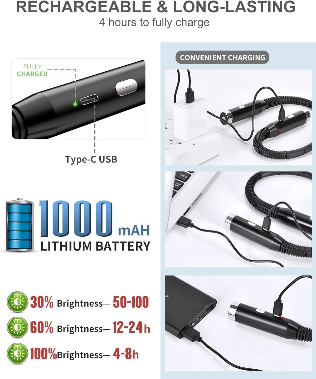 Luz LED recargable para el cuello para leer, luces de libro actualizadas 2024 para leer en la cama, brazos flexibles de 360, cómodo de llevar y luz