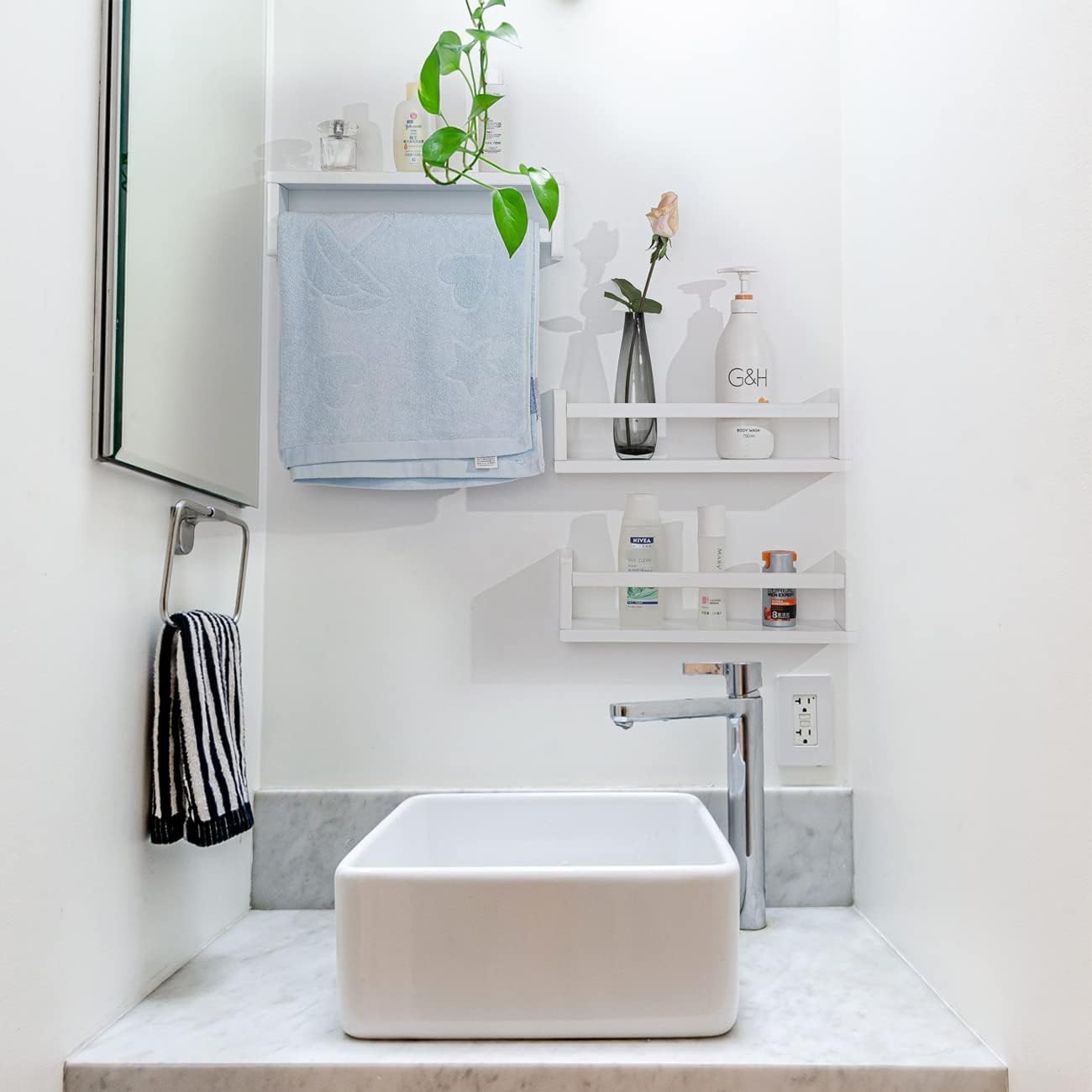 AZSKY Estantería flotante para habitación de los niños, estantes blancos para guardería, estantes de pared para decoración de baño, estante de