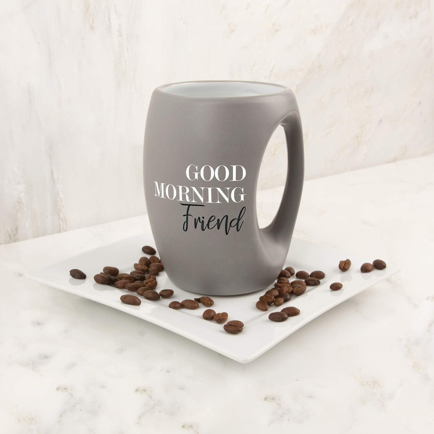 Pavilion Gift Company Taza de café gris abrazable que calienta la mano de 16 oz Good Morning Friend