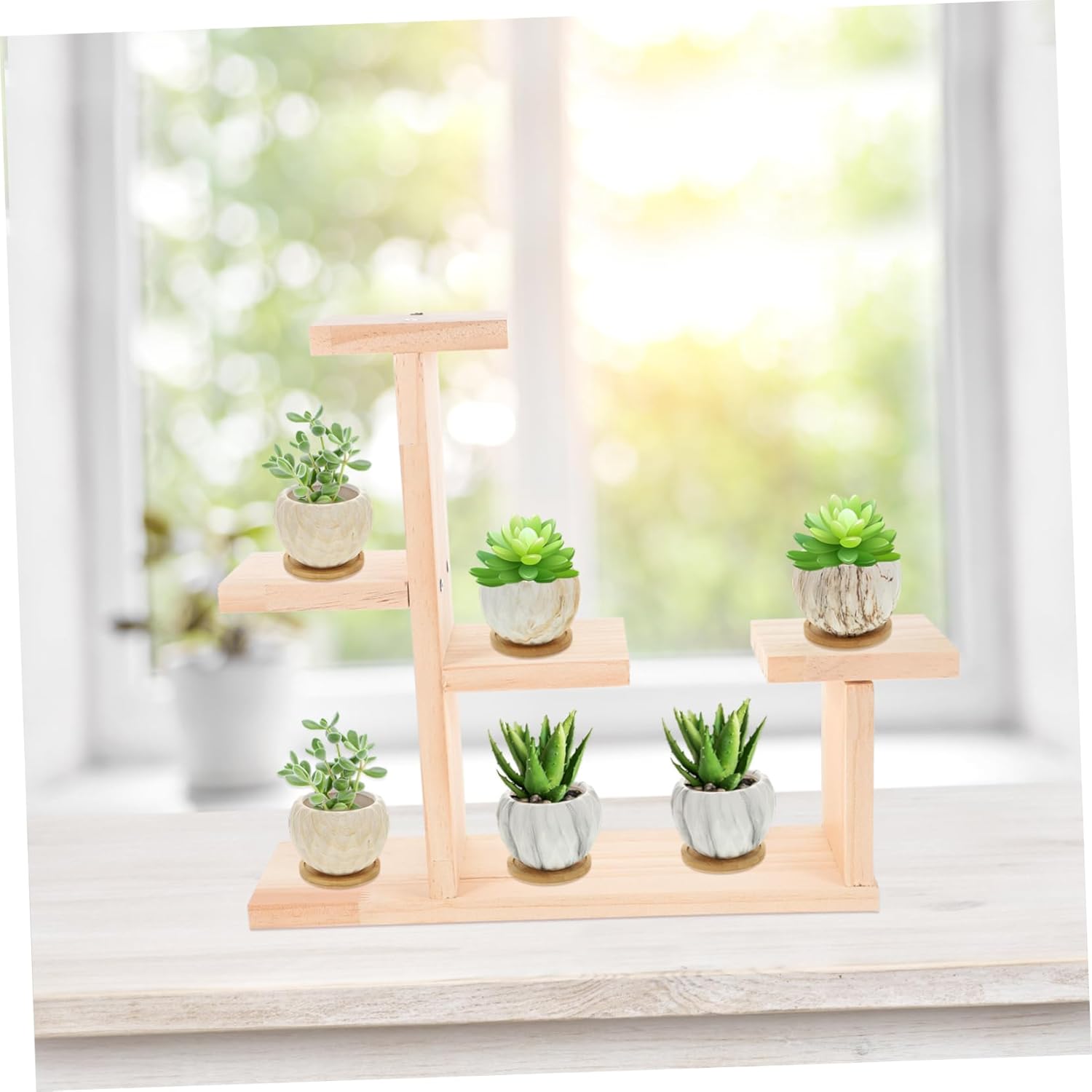 Yardwe Soporte de madera para tartas, soporte para plantas de madera, soporte de exhibición de madera para plantas, bandeja redonda de madera para