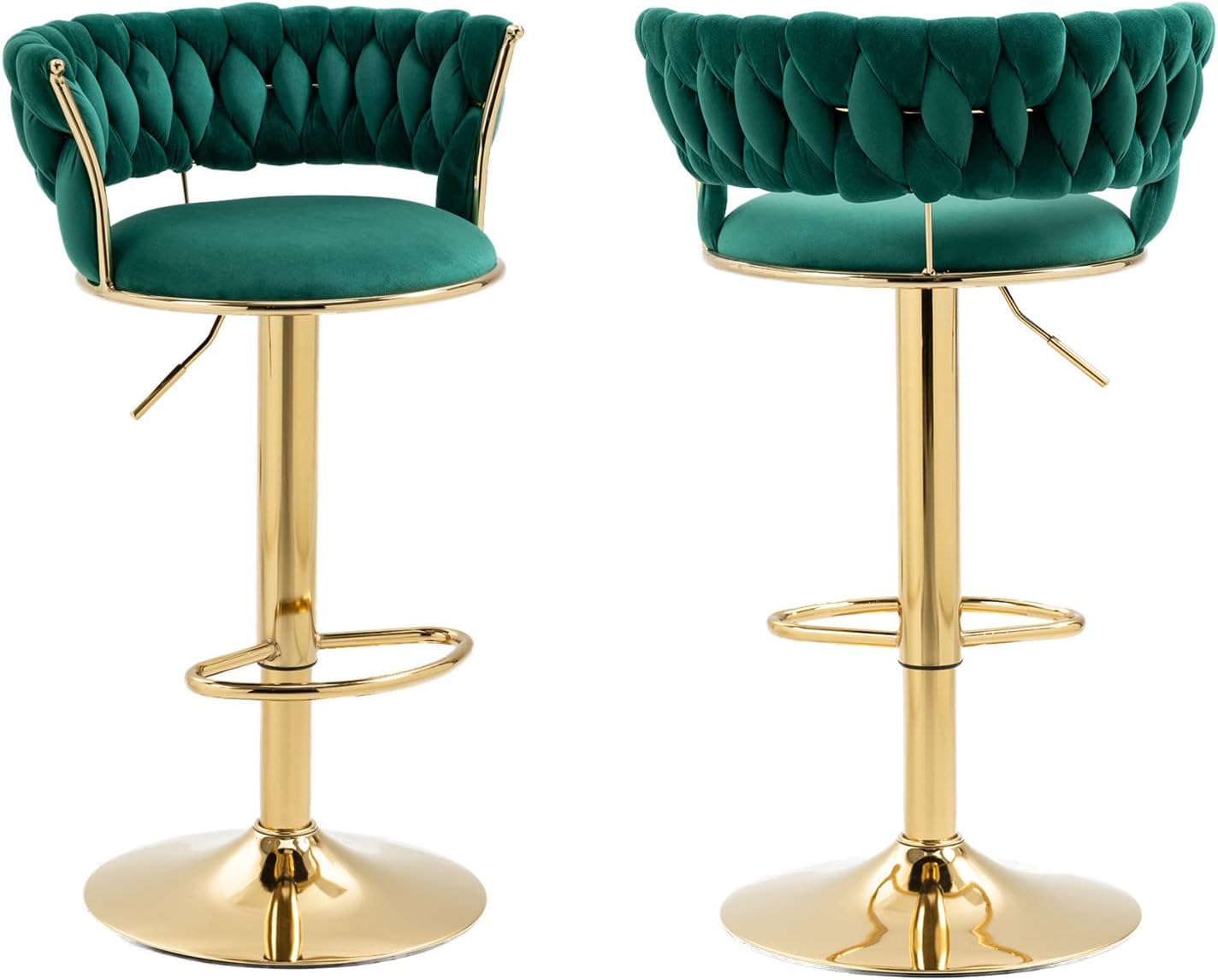 Kakotito Taburetes de bar giratorios de terciopelo de 360 con respaldo bajo y reposapiés, taburetes de bar ajustables, taburete de bar dorado (juego