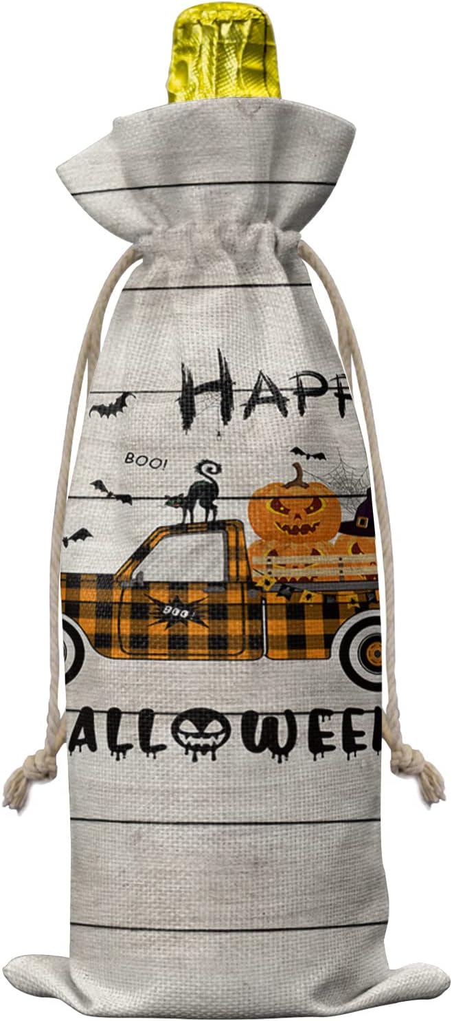 Bolsas de regalo de vino, con diseño de camión de Halloween, calabaza, gato negro, calavera, cuervo, murciélago, grano de madera, bolsas para