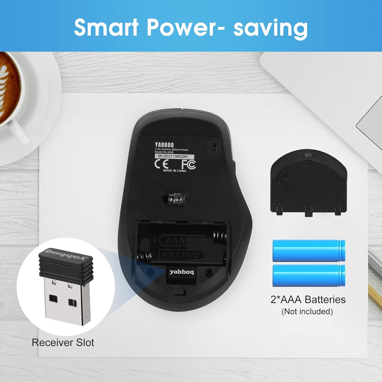 YABBOQ Ratón inalámbrico blanco y negro, versión 2023 2.4G, ratón óptico inalámbrico para computadora, mouse ergonómico de 6 botones, 80012001600