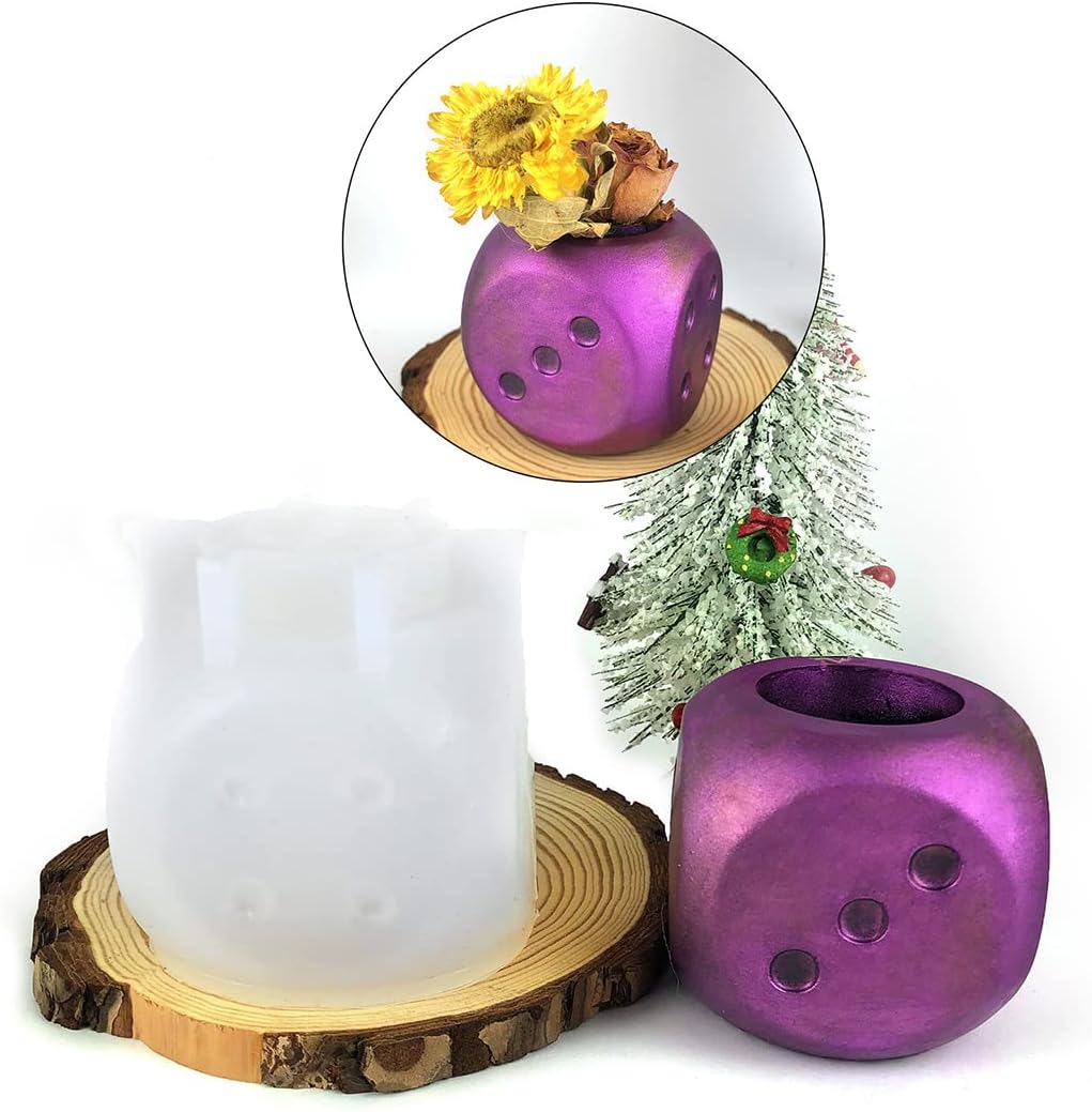 DeryArcle Molde de resina para florero con forma de dados, moldes de silicona, moldes de fundición epoxi, molde de contenedor 3D para bricolaje,