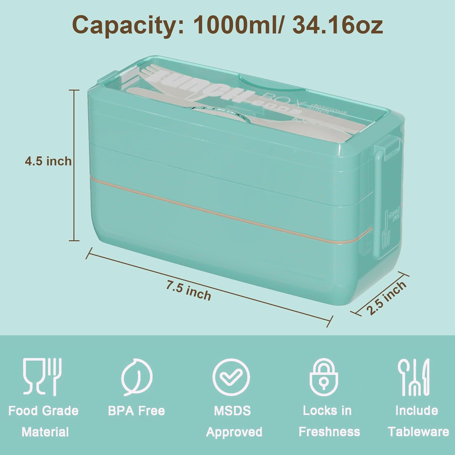 Lonchera Bento para adultos, 3 en 1, contenedores Bento con bolsa, popote de trigo, recipientes ecológicos para preparación de comidas, incluye