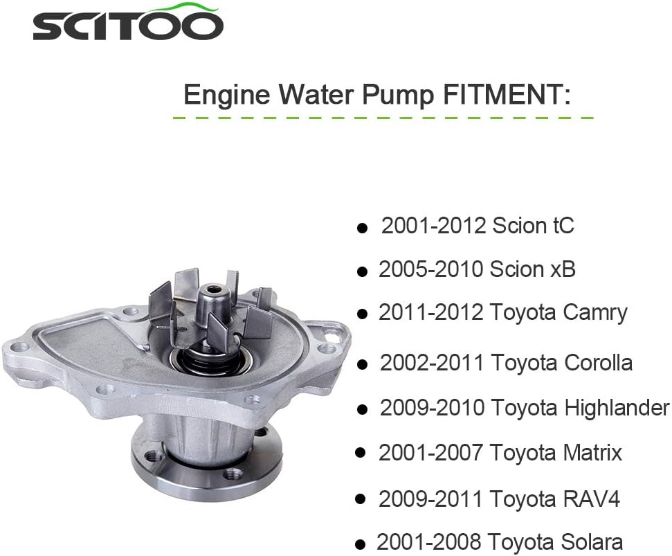 SCITOO 170-2470 Bomba de agua del motor con junta para Scion para Toyota xB Camry Matrix tC Corolla RAV4 Solara Highlander 2.4L 2.0L
