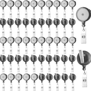 SACRNASI – Paquete de 50 carretes retráctiles para tarjetas de identificación, carretes retráctiles de alta calidad negros transparentes con clip SACRNASI – Paquete de 50 carretes retráctiles para tarjetas de identificación, carretes retráctiles de alta calidad negros transparentes con clip