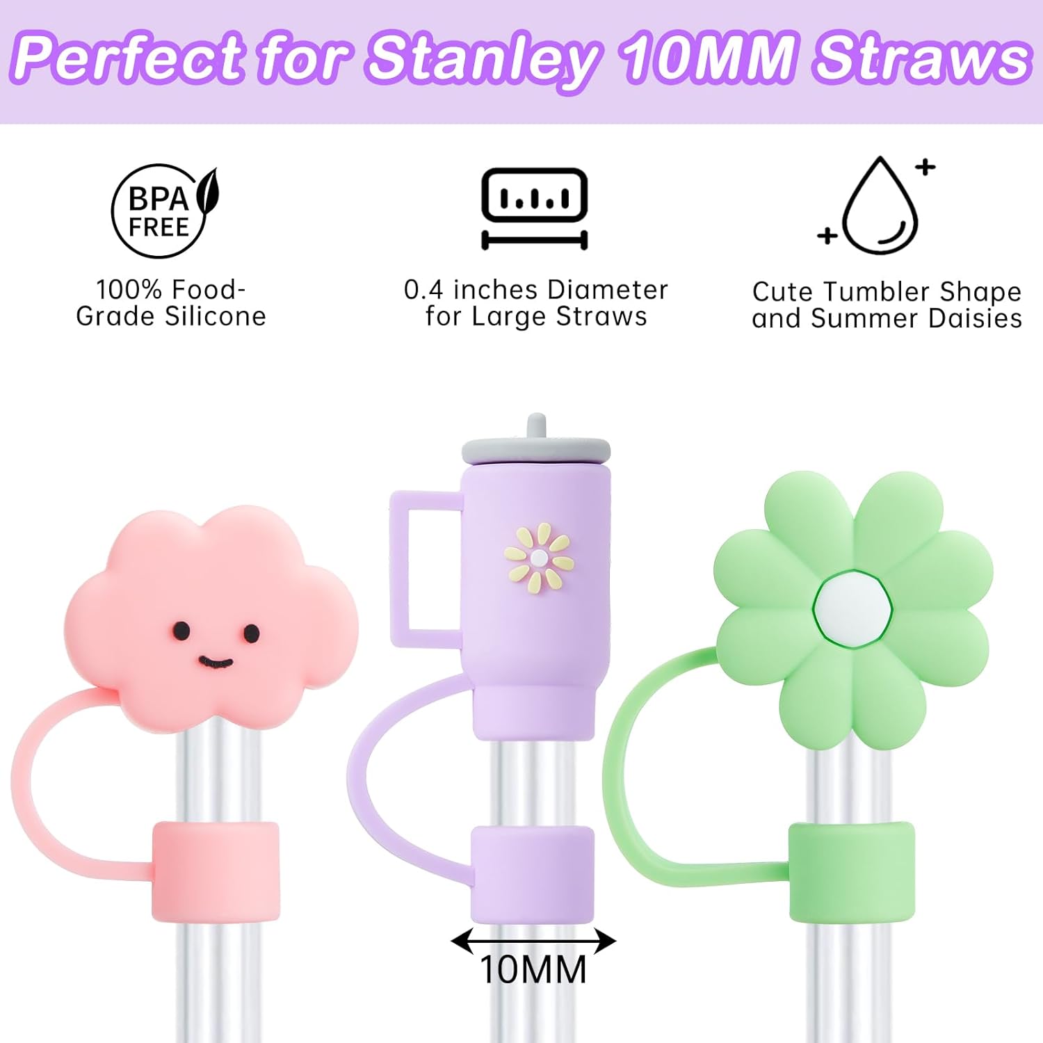 9 tapas de popote para copa Stanley, popote de silicona para vaso Stanley de 30 y 40 onzas con asa, fundas de punta de popote de 0.394 in para