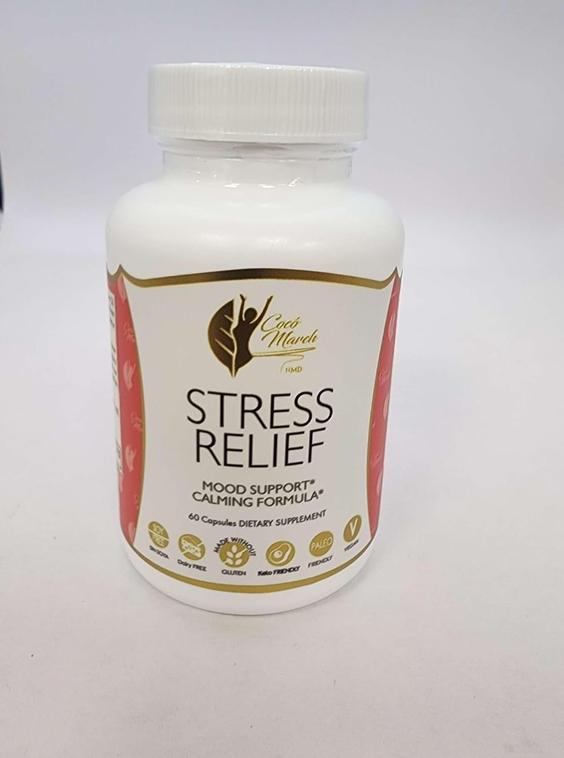 Alivio del estrés por Coco March  28 plantas y vitaminas  Sin soja, sin gluten, apto para dieta cetogénica, sin lácteos, apto para paleo, vegano  60