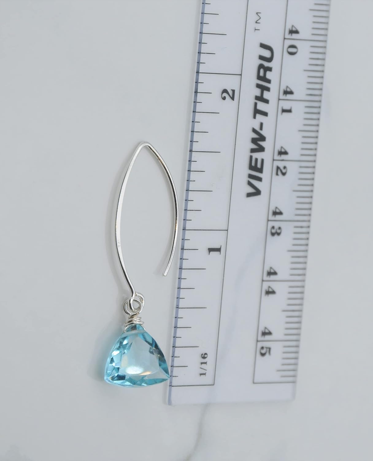 Handmade Dangle Earrings for Women – Aquamarine Blue Quartz Sterling Silver Earrings in Gift Box – Sparkly Blue Quartz Trillion – Lightweight