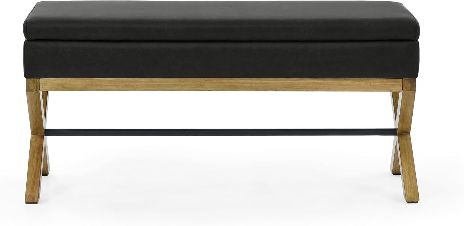 Otomanas de almacenamiento acolchadas, taburete de dormitorio, taburete de cama tejido con patas de madera cruzadas, adecuado para sala de estar y
