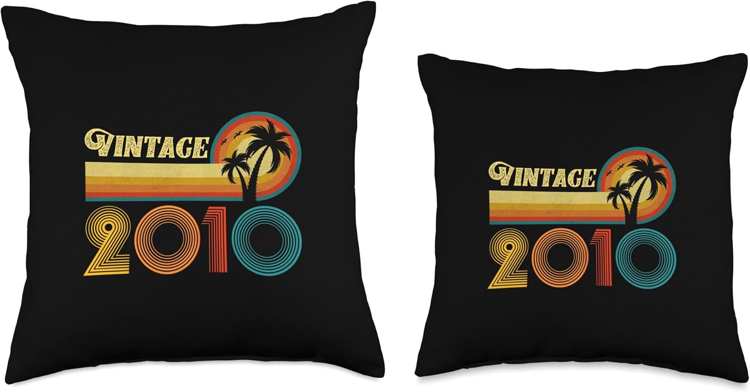 Vintage 2010 Birthday Gift for Men Women 14 Years Retro Palm Throw Pillow