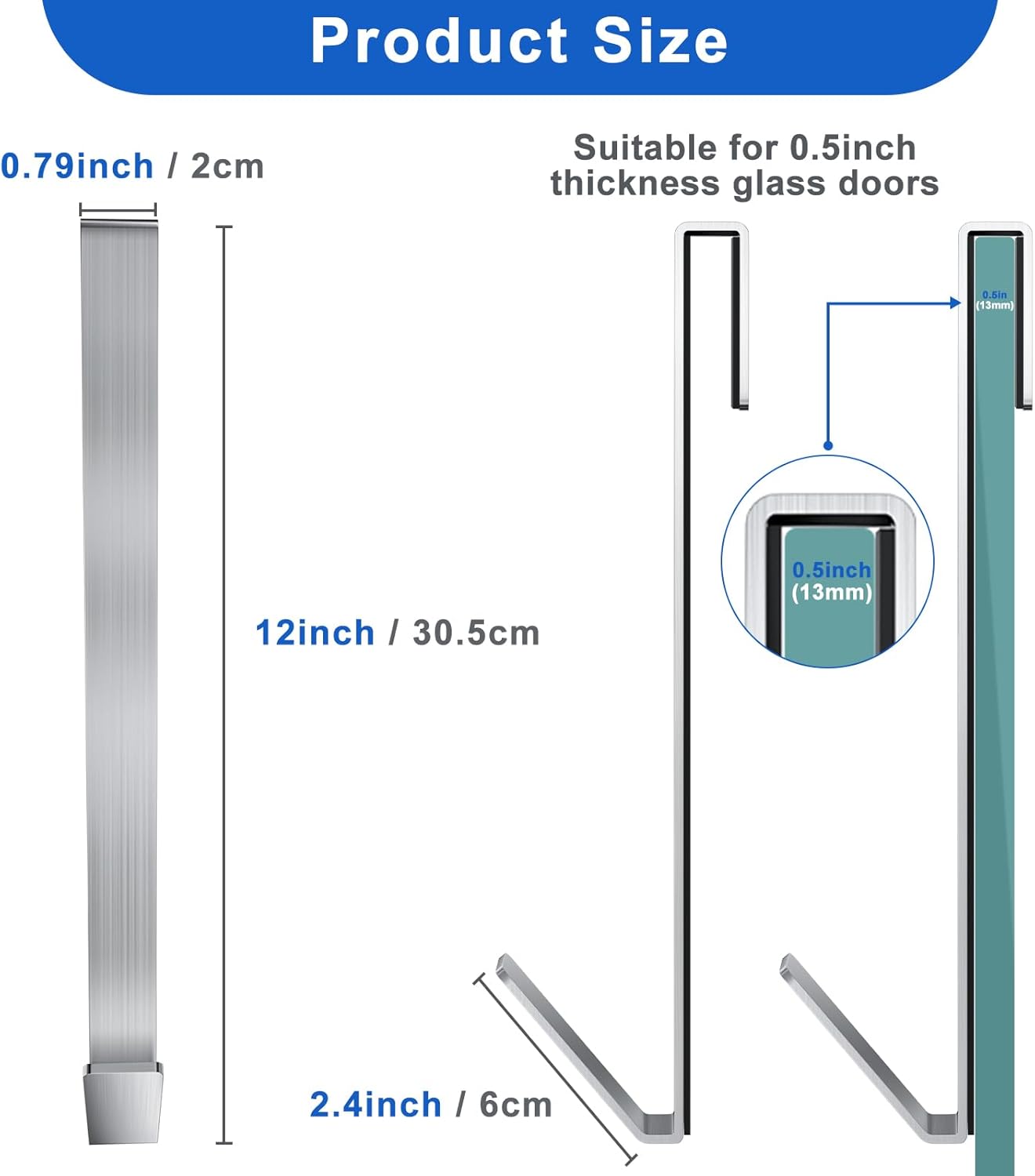 Ganchos para puerta de ducha de 12 pulgadas, ganchos de ducha para toallas, ganchos de ducha extendidos resistentes sin perforaciones, para puerta