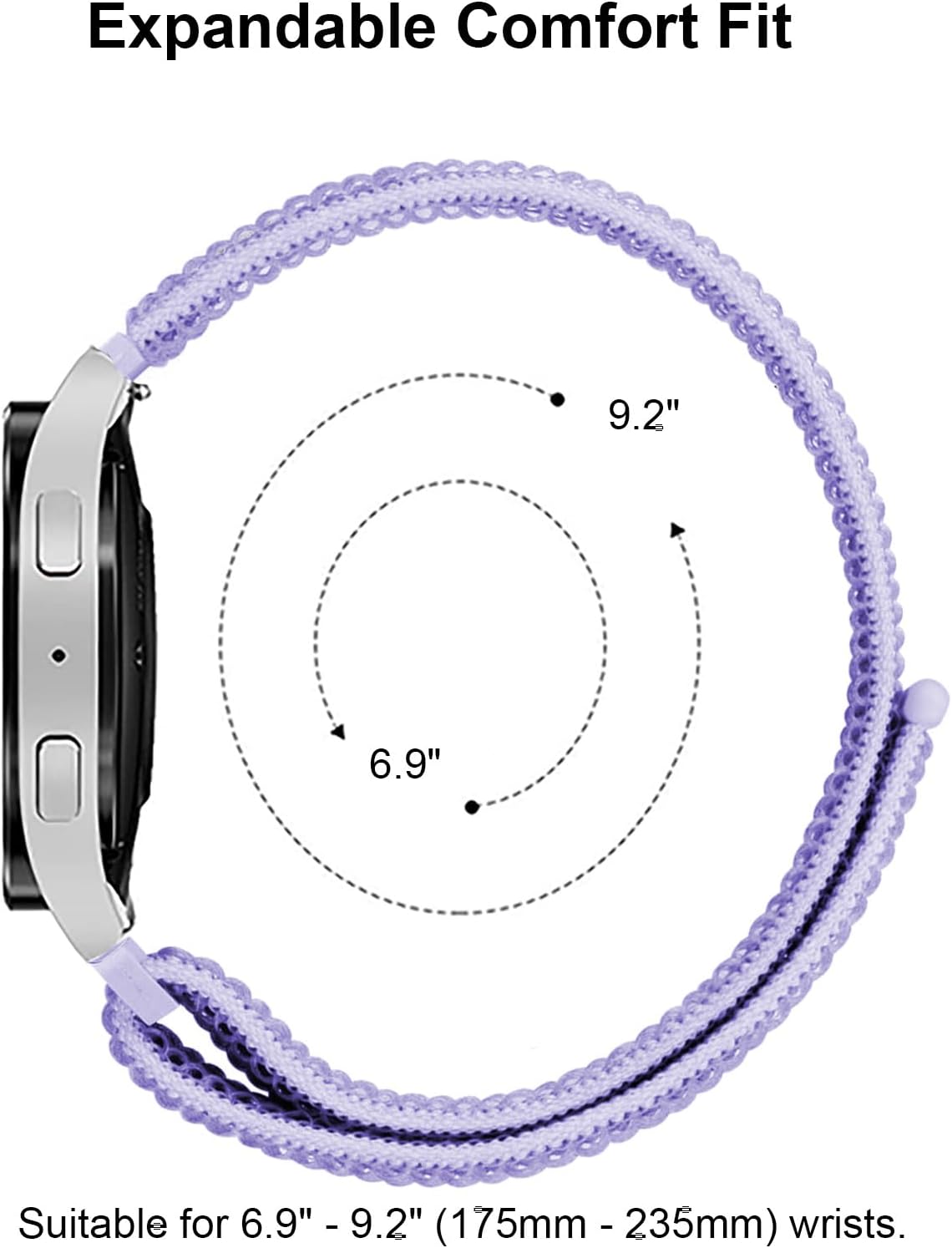 One Click – Correa de nailon sin brecha compatible con Samsung Galaxy Watch 6 5 4 1.575 in 1.732 inGalaxy Watch 6 Classic Band 1.850 in 1.693