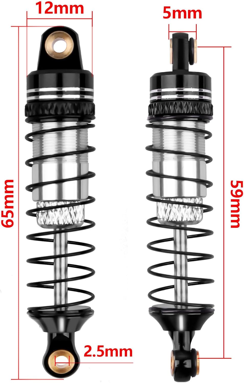 HobbyPark Amortiguadores de aluminio de 2.323 in para TRX4M 118 Crawler Amortiguador Actualización con soportes de choque ajustables Torres de