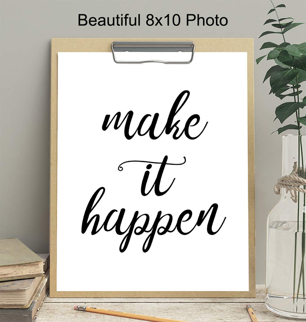 Make It Happen – Unframed Wall Art Print Typography – Perfect Affordable Gift – Motivational Quote – Great For Office and Home Decor – Ready to