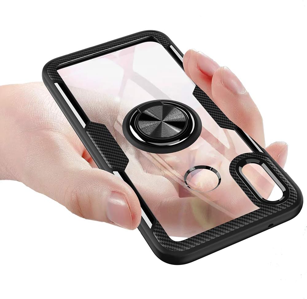 Funda de teléfono para Huawei P20 Lite con protector de pantalla de vidrio templado, cubierta transparente y soporte para anillo de soporte,