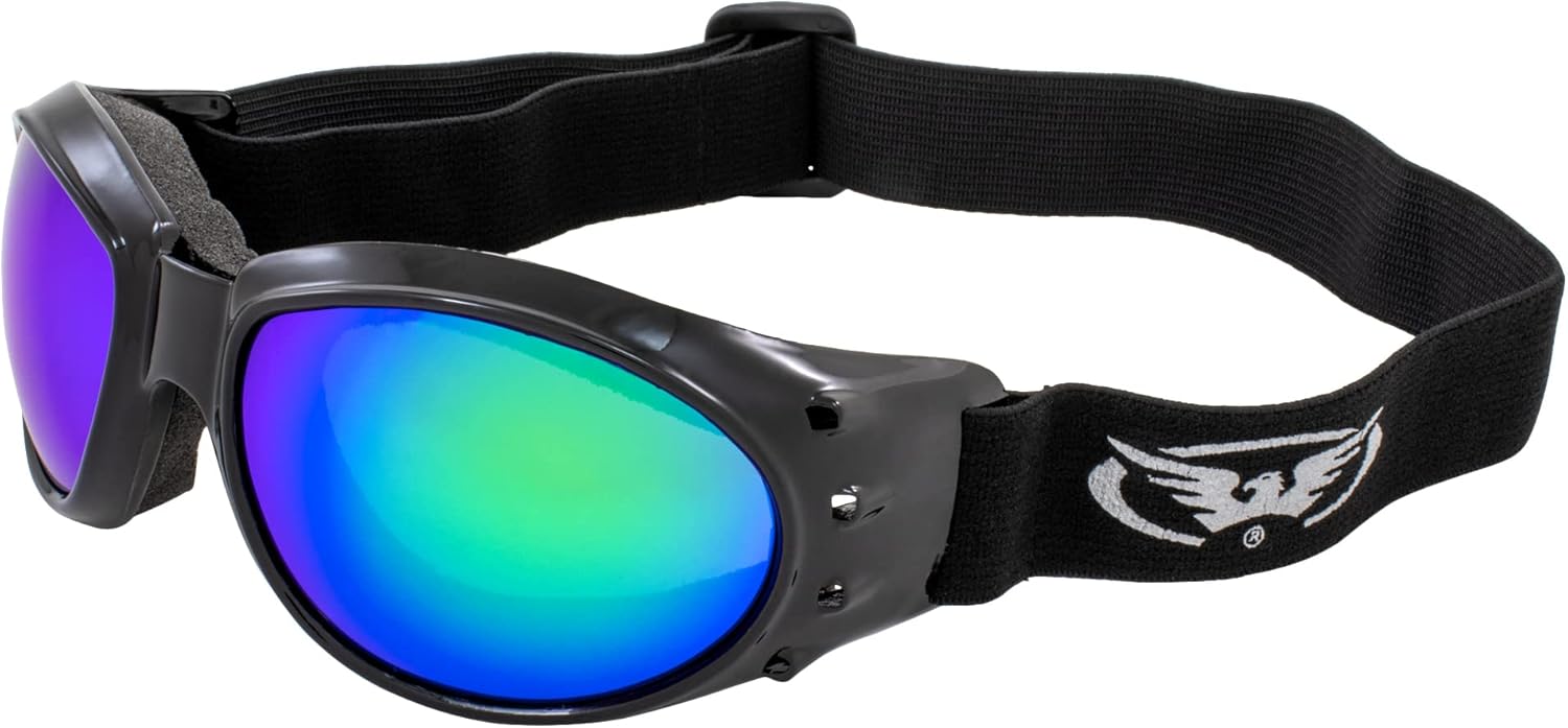 2 pares de gafas acolchadas Global Vision Eliminator para motociclismo, color negro con lentes de espejo verde y rojo