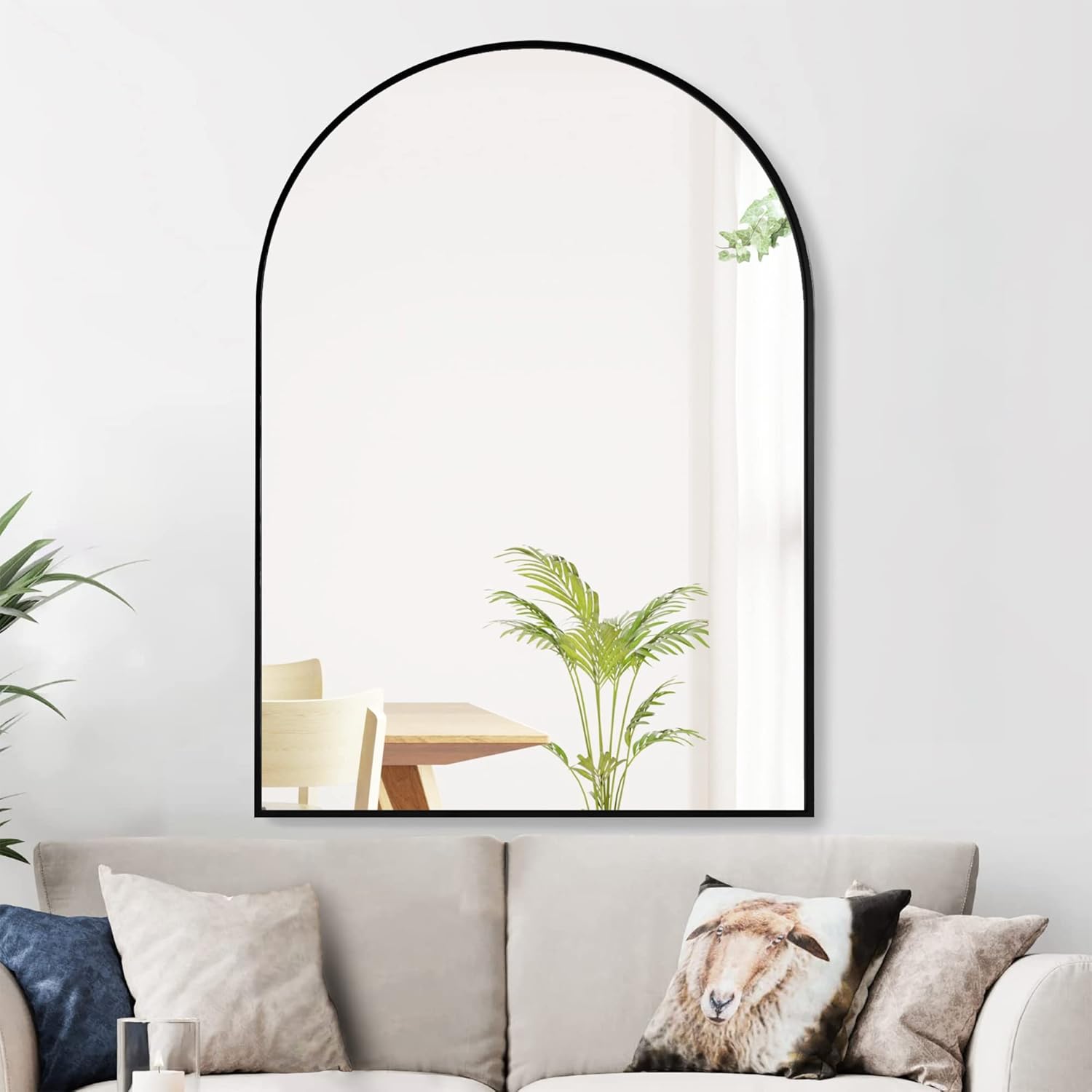 Espejo de baño arqueado de 24 x 36 pulgadas con aleación de aluminio negro con marco mate, para dormitorio, tocador, entrada, sala de estar
