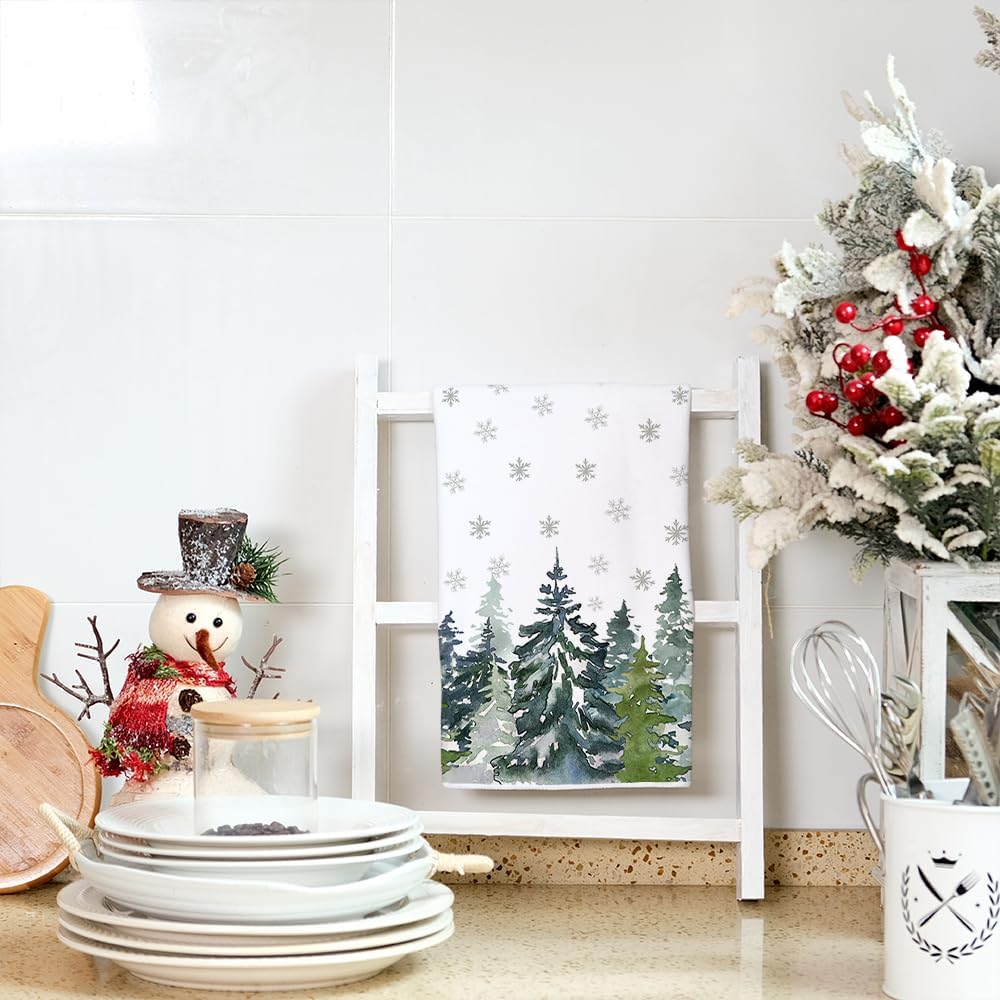 ARKENY AD135 – Juego de 2 paños de cocina de Navidad, diseño de copos de nieve, color verde, 18 x 26 pulgadas, decoración del hogar de granja