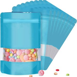 120 bolsas de Mylar a prueba de olores de 5.9 x 8.6 pulgadas para el almacenamiento de alimentos, bolsas de Mylar resellables de pie con ventana 120 bolsas de Mylar a prueba de olores de 5.9 x 8.6 pulgadas para el almacenamiento de alimentos, bolsas de Mylar resellables de pie con ventana