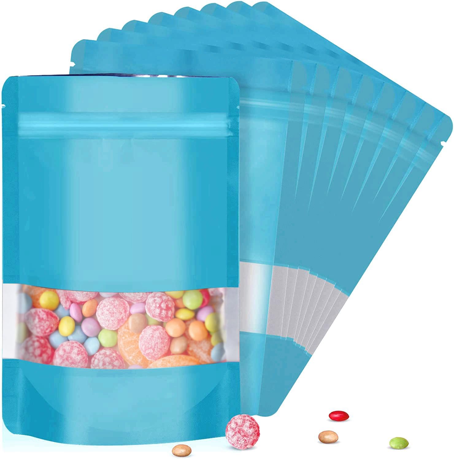 120 bolsas de Mylar a prueba de olores de 5.9 x 8.6 pulgadas para el almacenamiento de alimentos, bolsas de Mylar resellables de pie con ventana