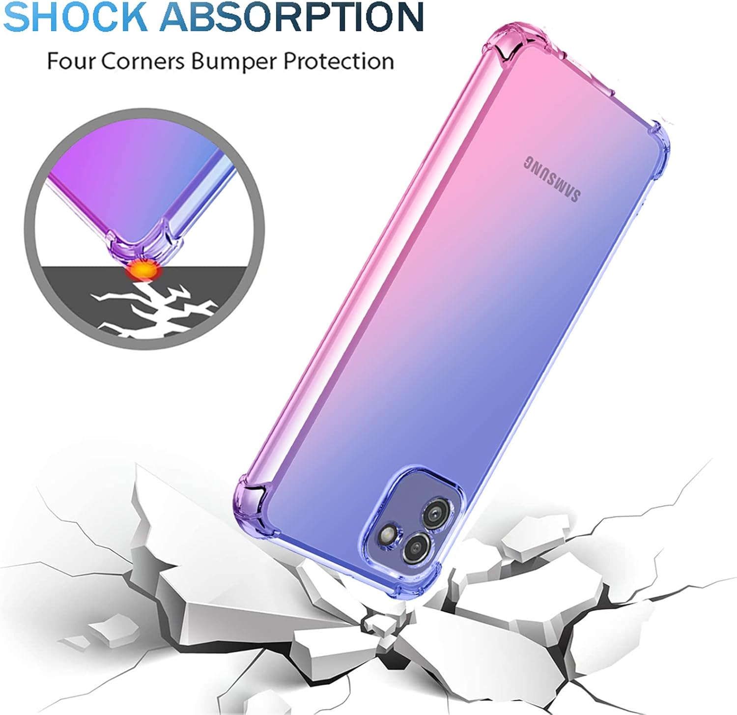 OEURVQO Funda transparente para Galaxy A03 Samsung A03 SM-A032F, transparente, lindo, degradado, colorido, delgado, suave, TPU, a prueba de golpes,