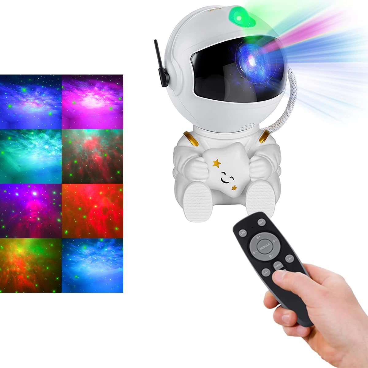 Proyector de astronauta y estrella de galaxia, nebulosa estrellada, luz nocturna, proyección de techo, control remoto para habitación de niños, sala