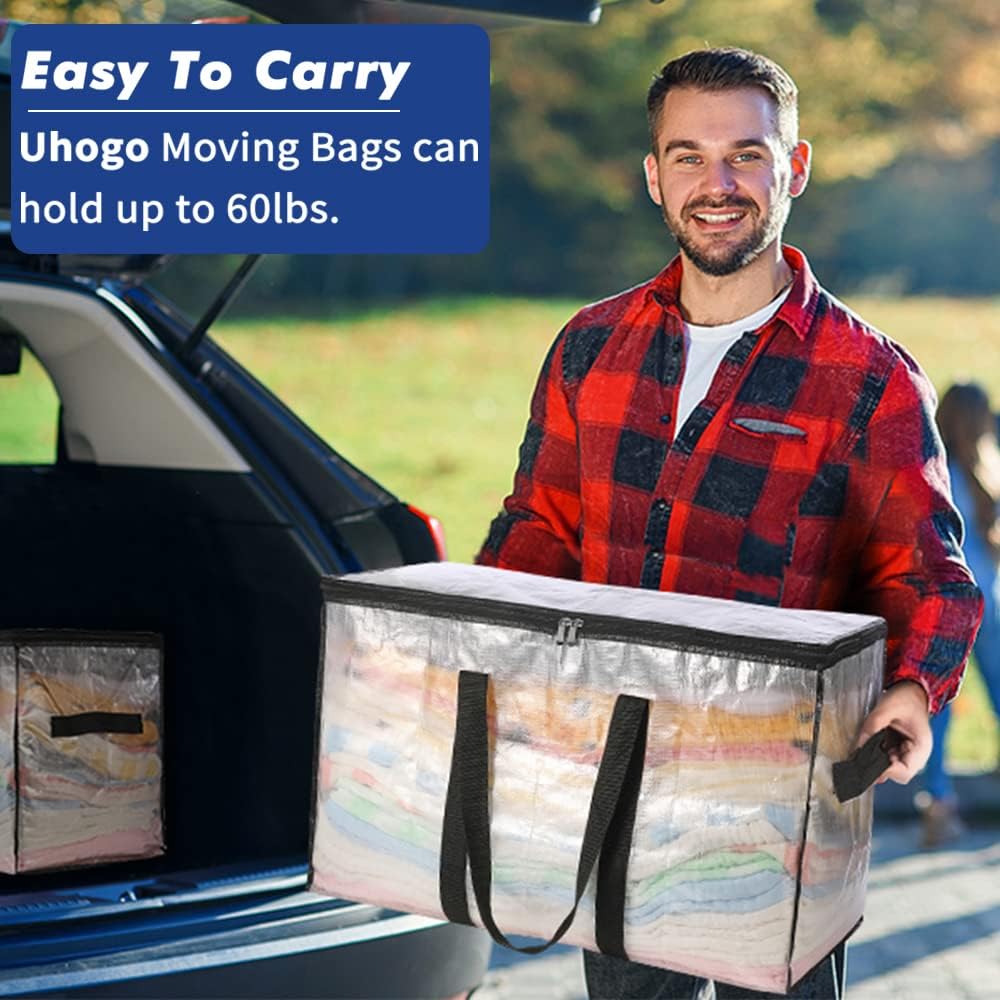 Bolsas de mudanza transparentes resistentes  Paquete de 8 bolsas de almacenamiento de 110L con asas fuertes, cremallera, impermeables,