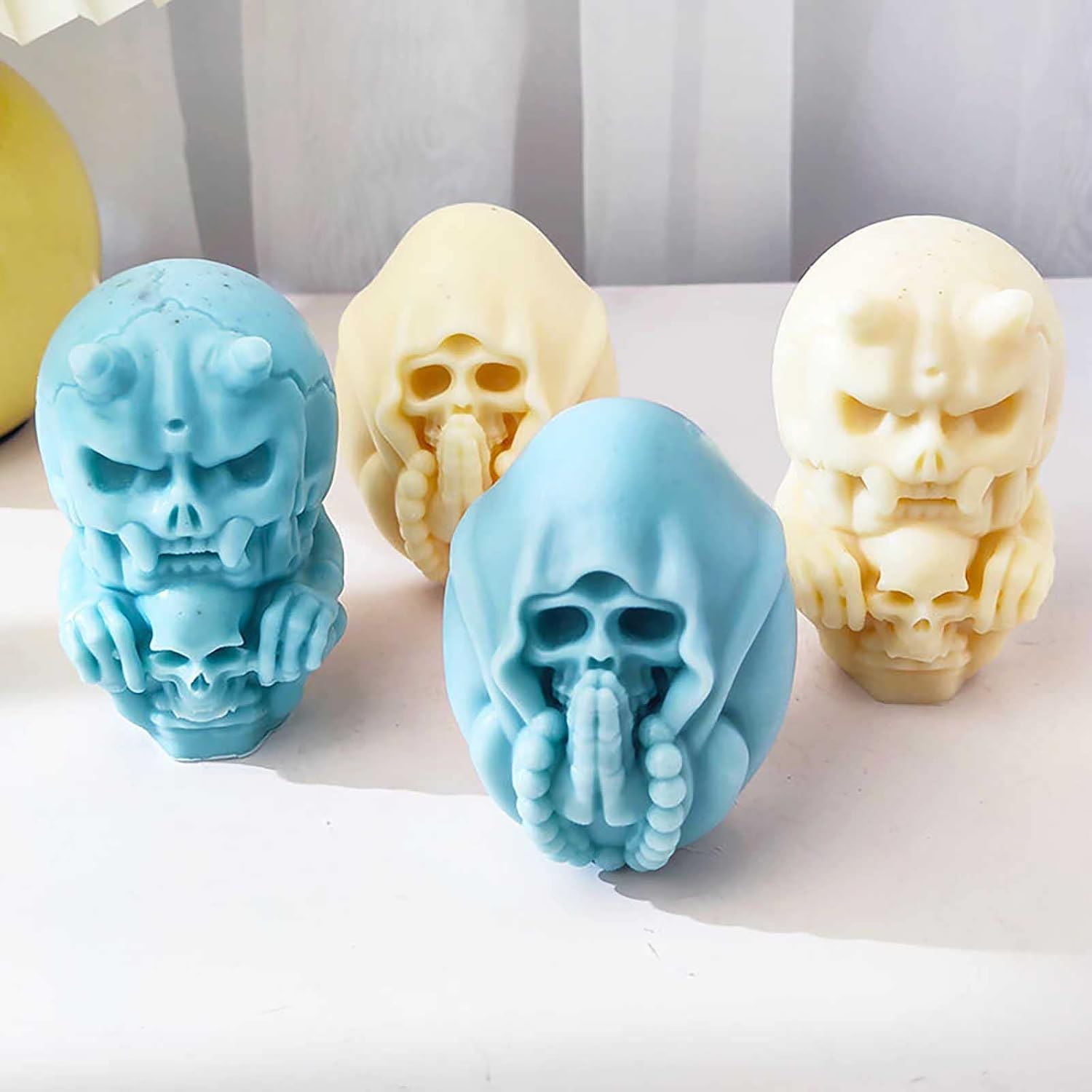 Grainrain Kit de fabricación de velas 3D de calavera moldes de cera de silicona molde de jabón de silicio DIY Craft (F15-JR008)