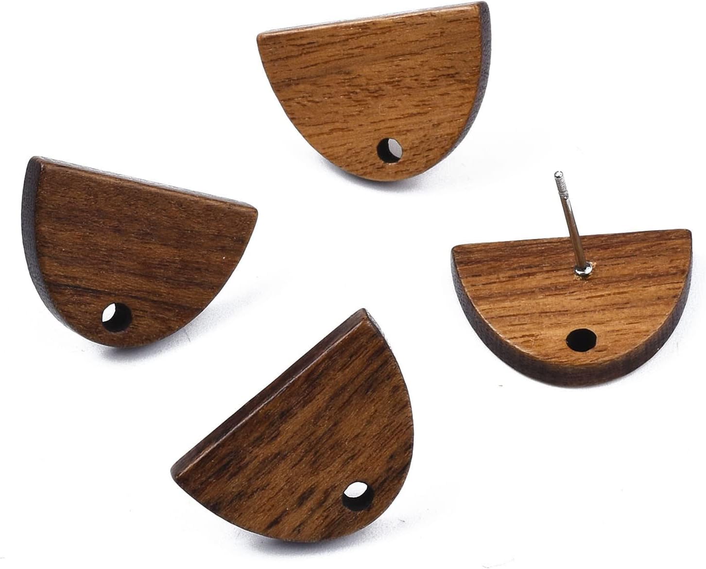 Pandahall – 20 pares de aretes de madera de nogal semicircular de 0.492 x 0.709 in de color marrón coco con pasador de acero inoxidable 316 para
