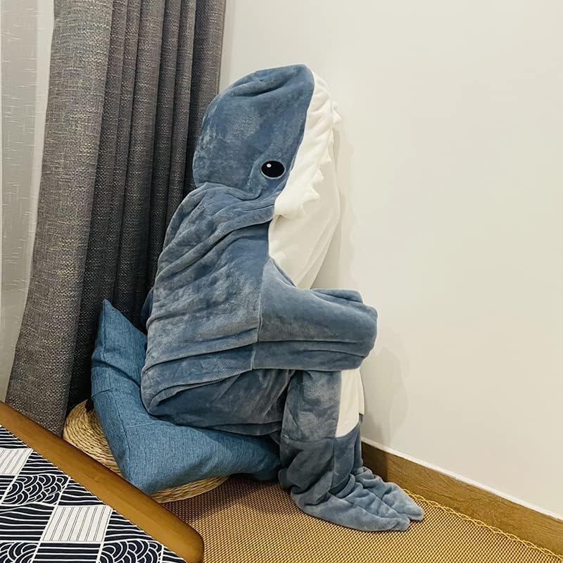 Manta de tiburón para adultos y niños  Manta con capucha de tiburón, saco de dormir de tiburón, linda y divertida sudadera con capucha de franela de